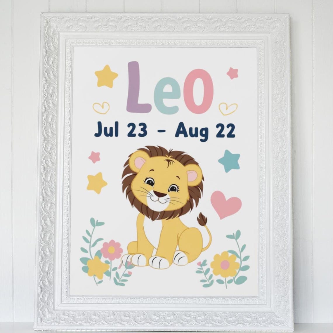 Leo Zodiac Nursery Print Cute Baby Lion Floral Kids Room Decor - Image 2