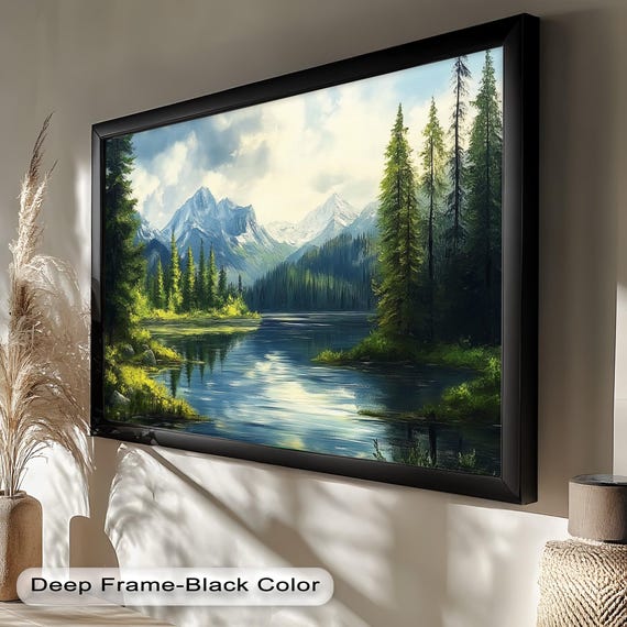 Mountain Lake, Rustic Forest Landscape Art Print