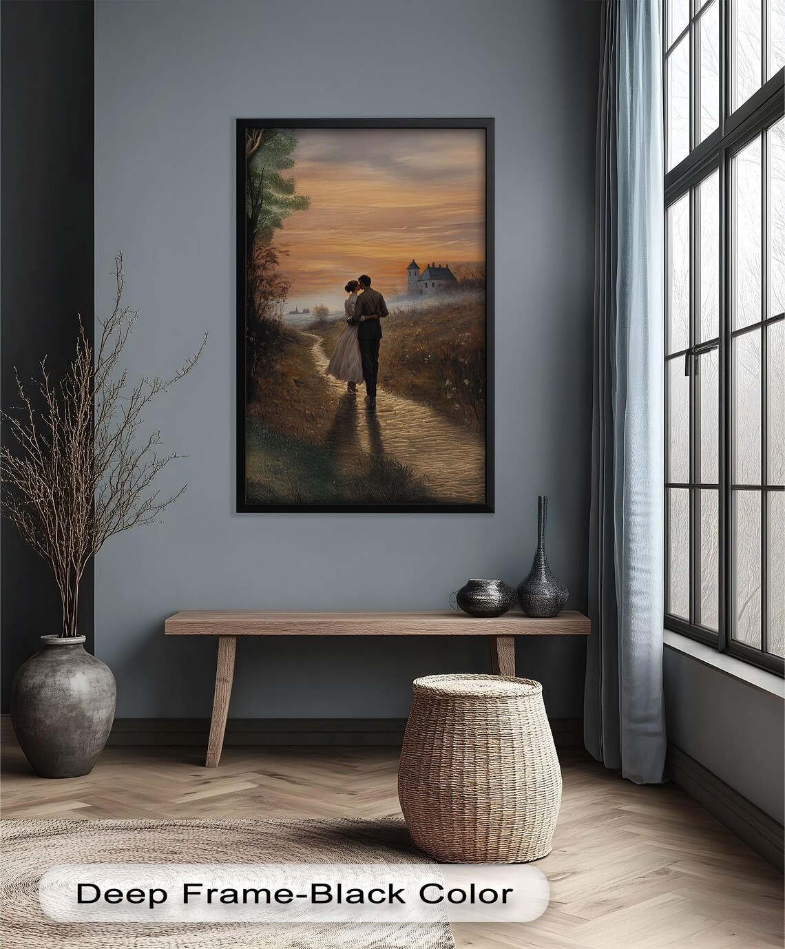 Romantic Couple at Sunset, Vintage Landscape Art Print - Image 2