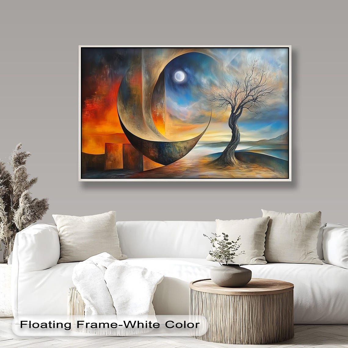 Surreal Moon And Tree Abstract Nature Painting - Image 4