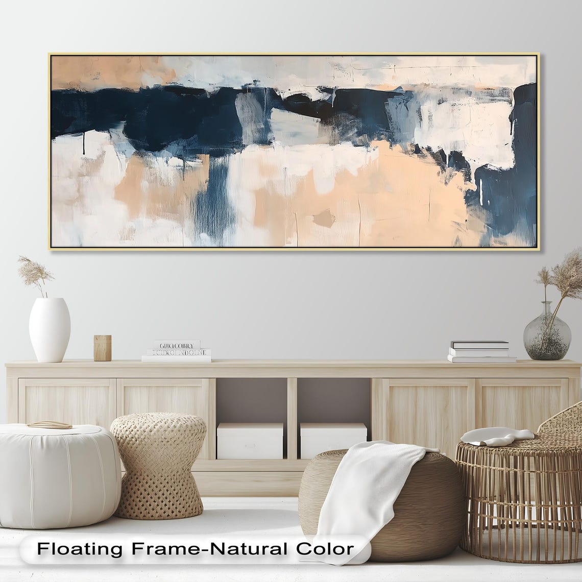 Modern Beige Navy Abstract, Contemporary Home Decor - Image 5