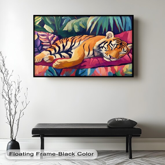 Sleeping Tiger Art Print, Vibrant Jungle Decor