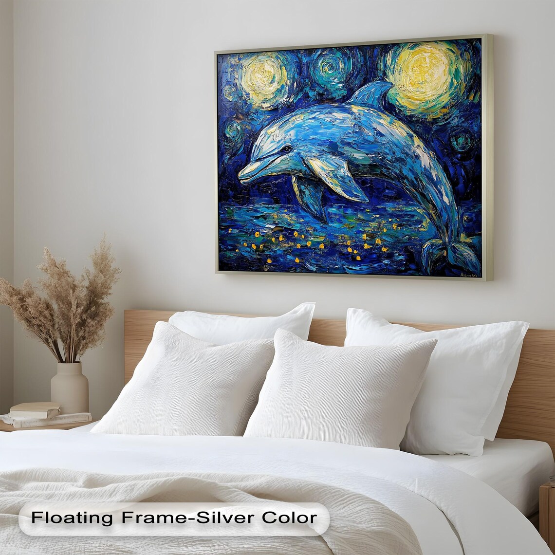 Starry Dolphin, Vibrant Ocean Night Scene - Image 2
