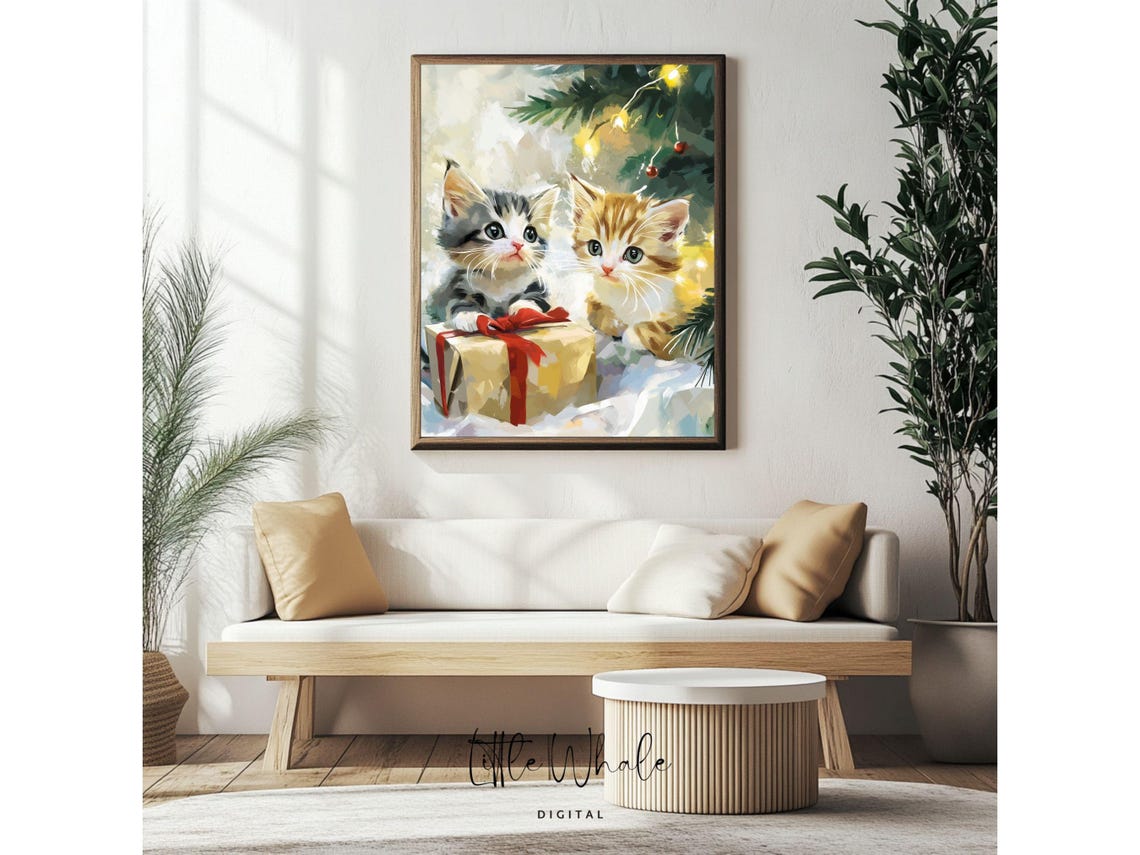 Cute Kitten Watercolor Wall Art Festive Home Decor Christmas Print Holiday Decor Cat Lover Gift - Image 2