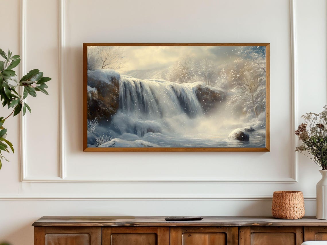 Frozen Waterfall In A Snowy Winter Forest Nature Scene Poster - Image 2