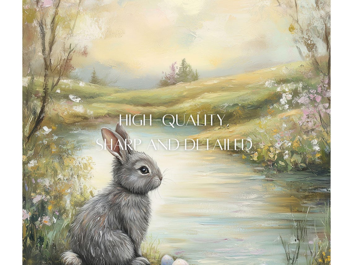 Easter Bunny By A Pond With Colorful Eggs Spring Meadow Poster - Image 2
