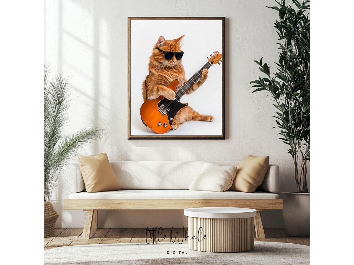 Funny Orange Cat Playing Electric Guitar Wearing Sunglasses Poster - Image 4