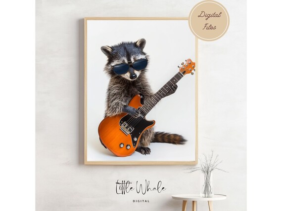 Funny Raccoon Playing Electric Guitar Wearing Sunglasses Poster