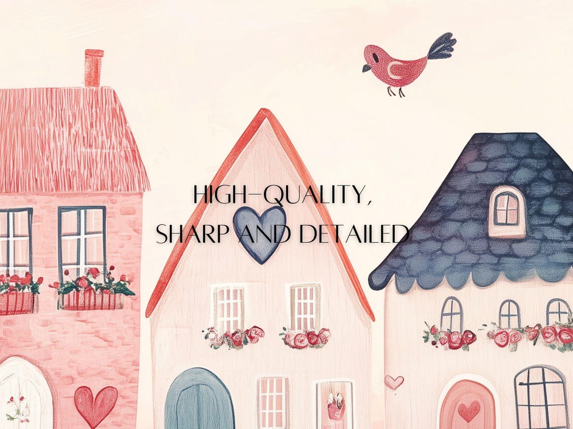Charming Pink Valentine's Town Floating Hearts Flower Boxes Poster - Image 3