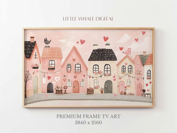Pink Valentine Town Frame Tv Art Romantic Valentines Day Art Cute Town Art Love Decor Anniversary Gift Wedding Decor