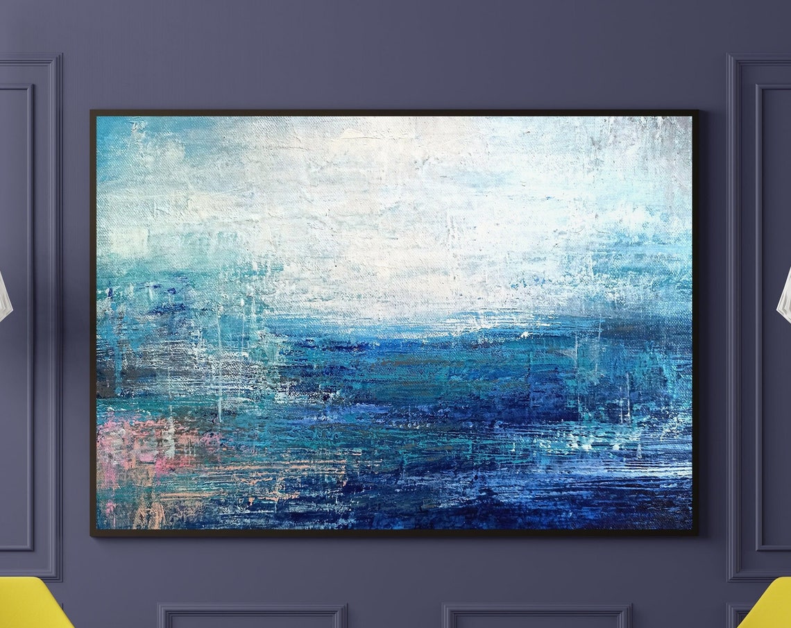 Blue White Ocean Horizon Abstract Modern Seascape Wall Poster
