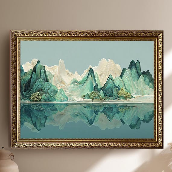 Abstract Mountain Canvas Wall Art Teal Landscape Decor Modern Nature Print For Home Office