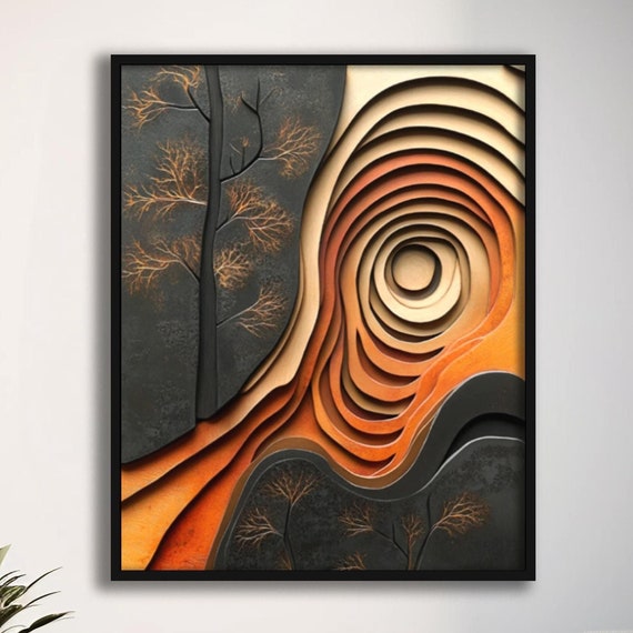 Brown Orange Black Beige Wall Art Earthy Wood Look Fine Art Print Earth Tones Neutral Color Wall Art Bold Statement Piece Home Decor