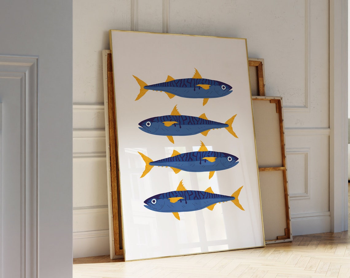 Retro Fish Print, Sardines Kitchen Art