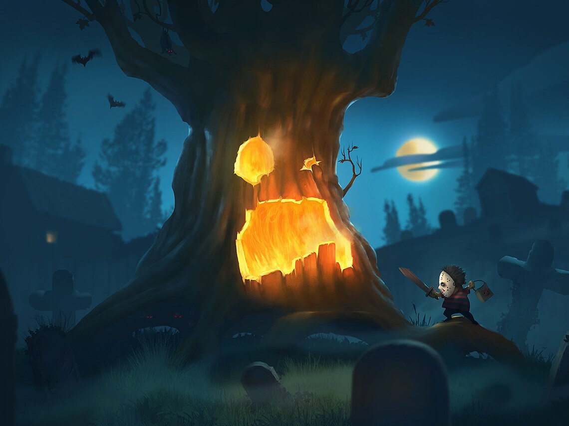 Halloween Pumpkin Spooky Art Print, Friday 13th - Image 2