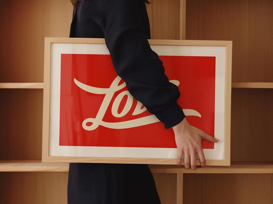 Love Script Red Typography Bold Retro Romantic Kitchen Wall Poster - Image 3
