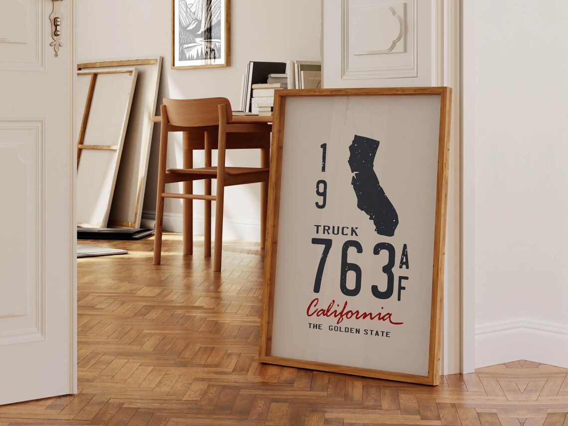 California Retro Travel Poster, Rustic State Symbol