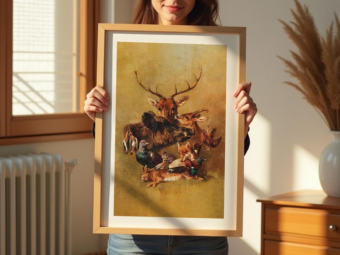 Vintage Hunting Trophy Still Life Game Animals Lodge Decor Poster - Image 2