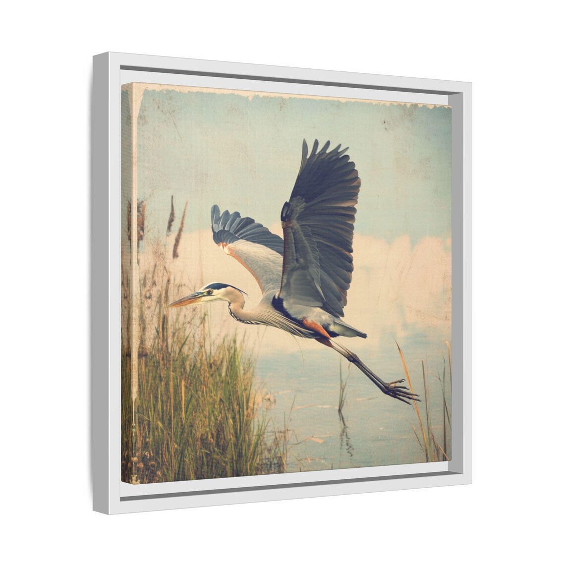Vintage Blue Heron, Whimsical Art Nouveau Wall Art - Image 3