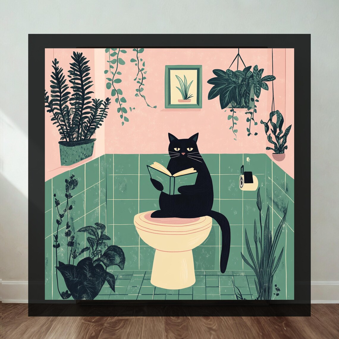 Whimsical Cat Bathroom Art, Funny Cat Lovers Gift