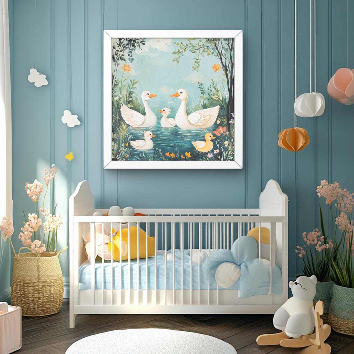 Duck Family Pond Cute Ducklings Whimsical Nursery Art Poster