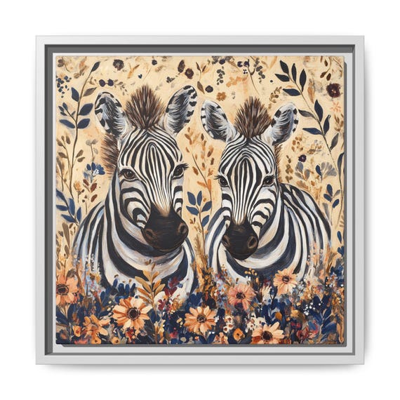 Whimsical Nursery Print Wall Art Boho Decor Floral Zebra Painting Multicolor Kids Room