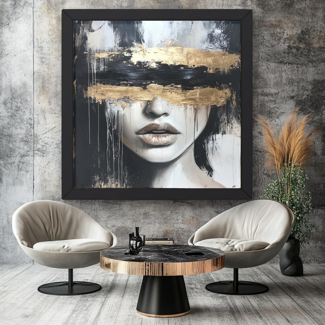 Modern Gold Metallic Looking Artwork, Statement Piece