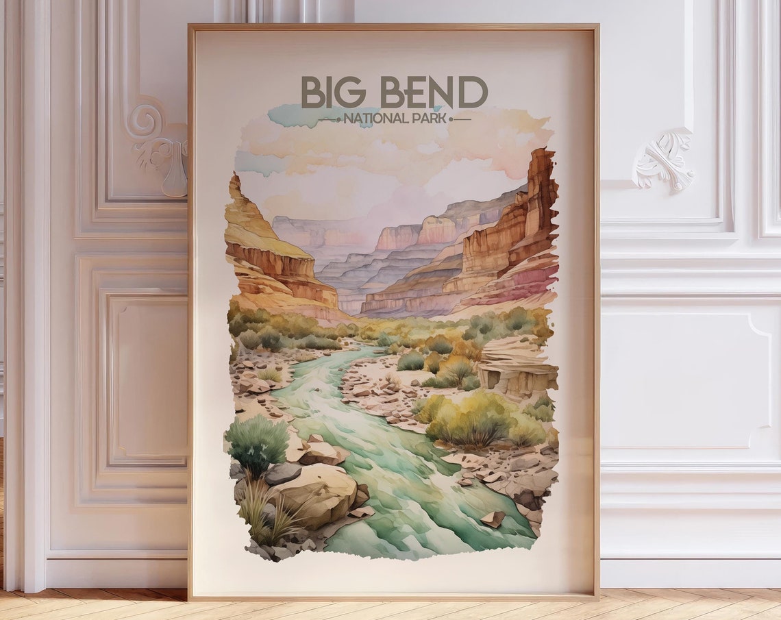 Big Bend National Park Desert Canyon River Watercolor Poster