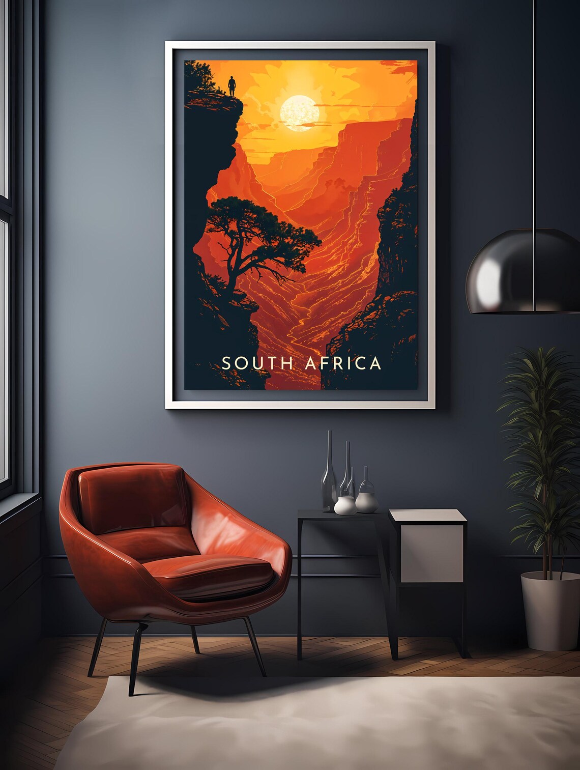 South Africa Canyon Sunset Hiker Dramatic Retro Travel Poster - Image 2