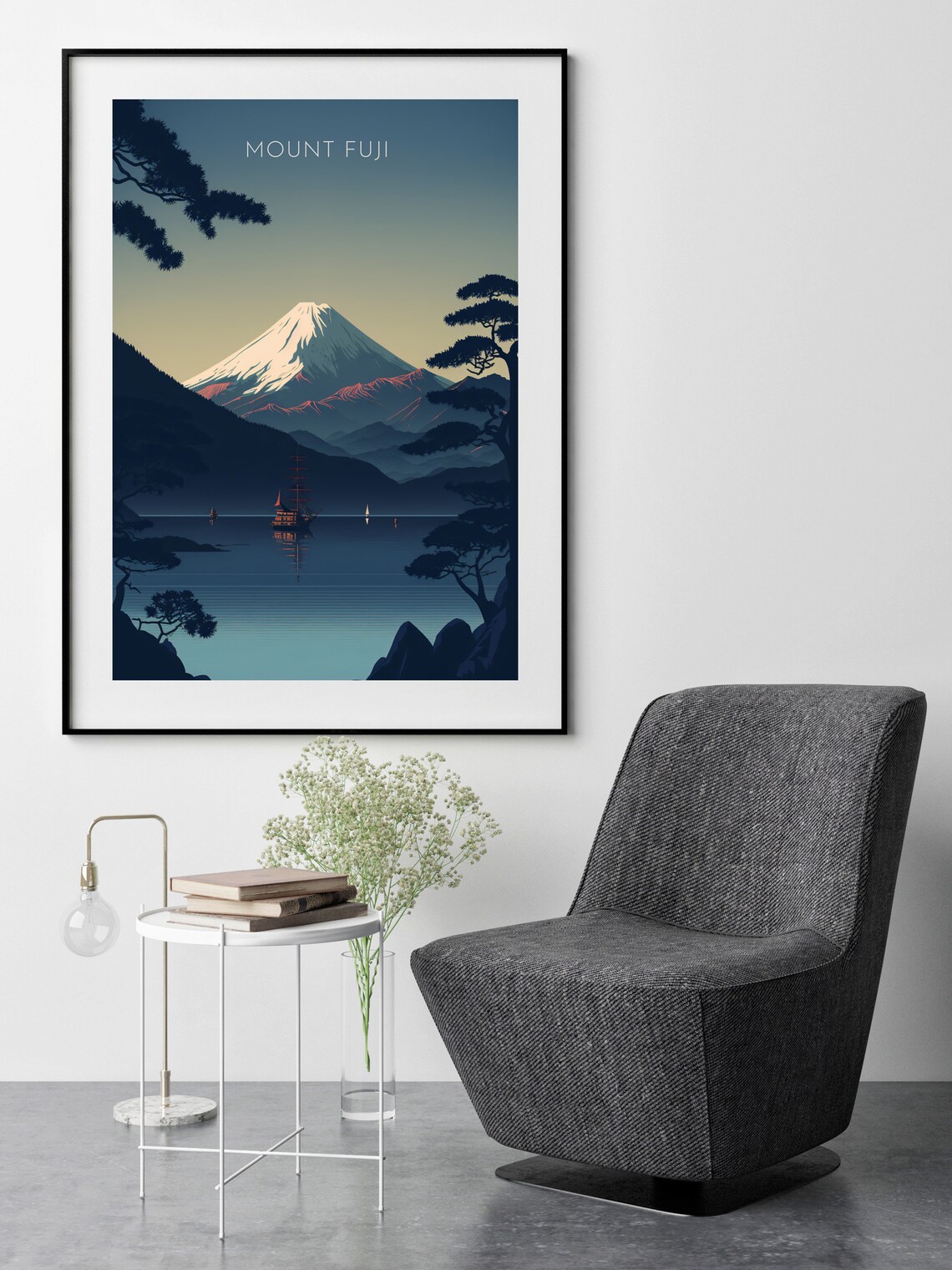 Mount Fuji Japan Retro Travel Poster With Lake Reflection At Dusk - Image 2