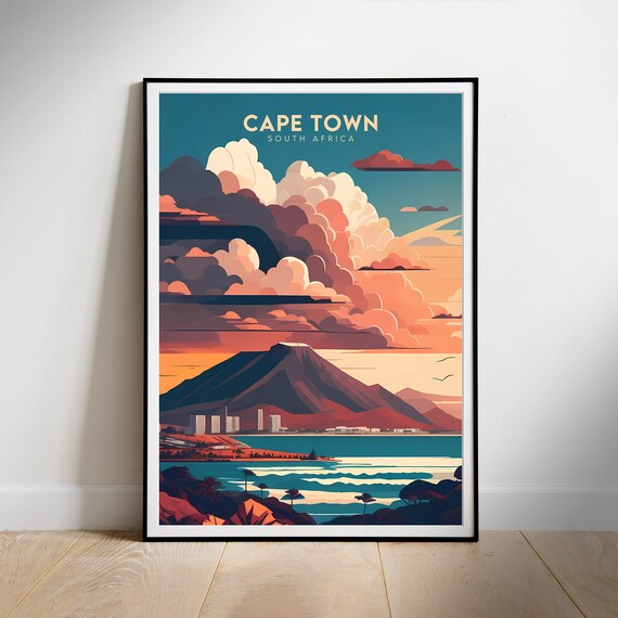 Travel Poster Print Cape Town South Africa Travelling Home Decor Wall Art Instant
