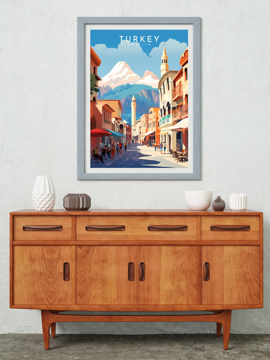 Turkey Antalya Old Town Street Vintage Travel Poster Mountains - Image 2