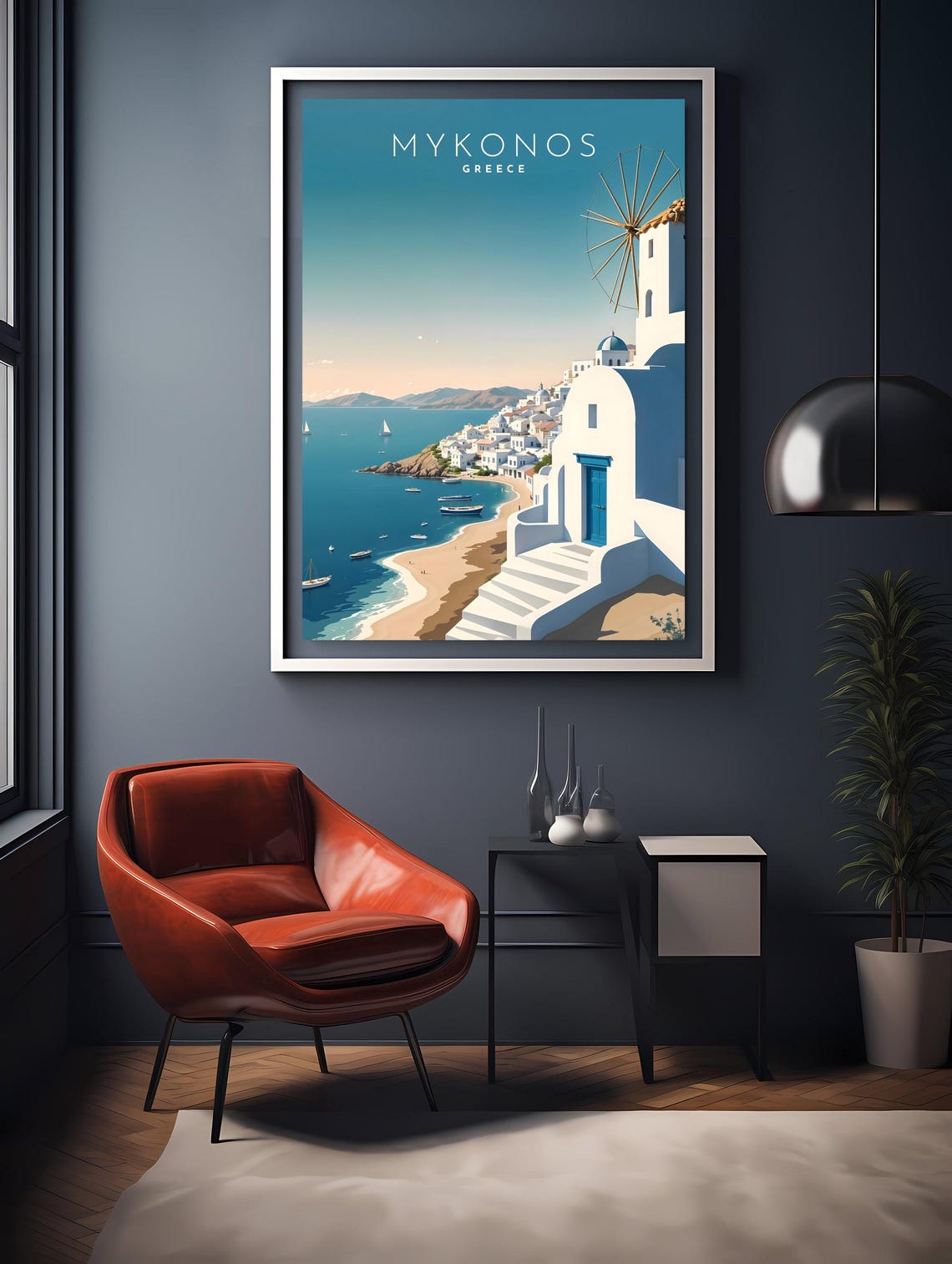 Mykonos Greece Whitewashed Town Windmill Beach Travel Poster - Image 2