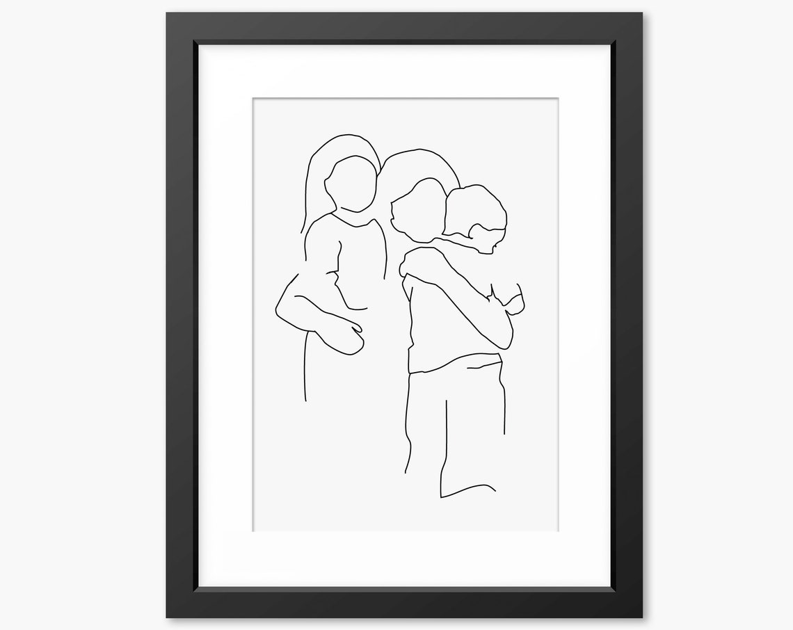 Mother And Children Print Mother And Son Gift Mother And Daughter Art Line Art Line Drawing Gifts For Mom Family Wall Art Print Mum