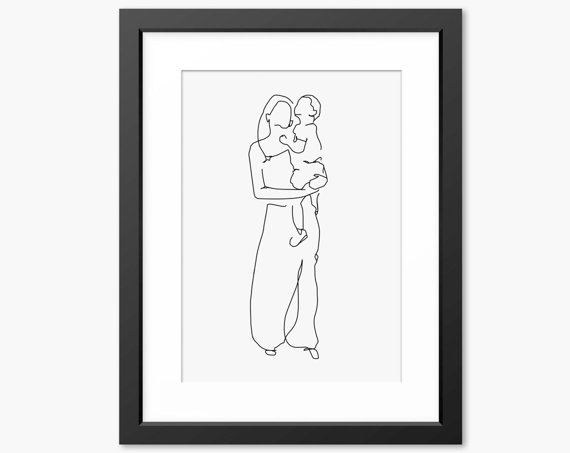 Mother And Son Print Line Art Line Drawing Gift For Mom Mum Family Portrait Family Art Special Gift Mother And Son Gift Wall Art