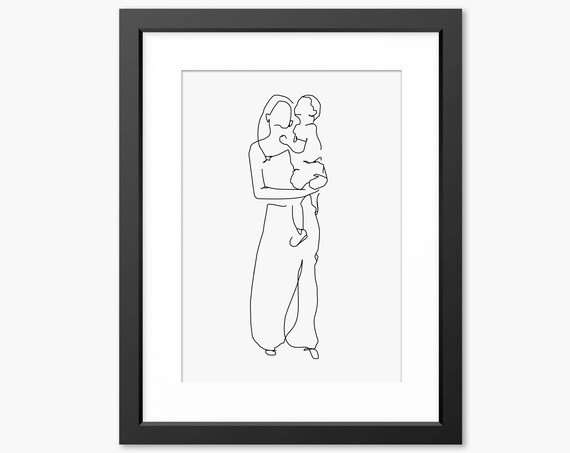 Mother And Son Print Line Art Line Drawing Gift For Mom Mum Family Portrait Family Art Special Gift Mother And Son Gift Wall Art