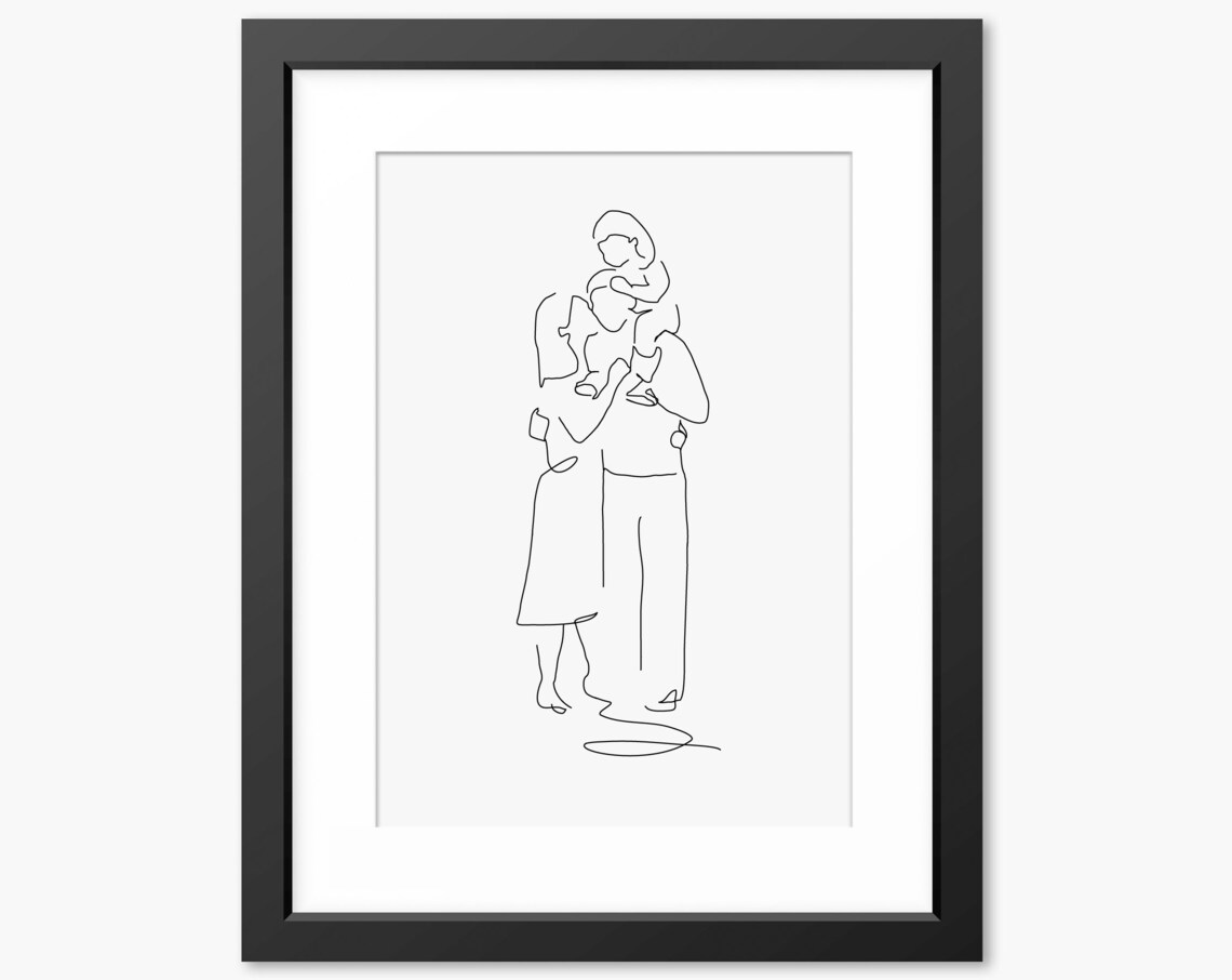 Happy Family of Three With Child on Father's Shoulders Poster