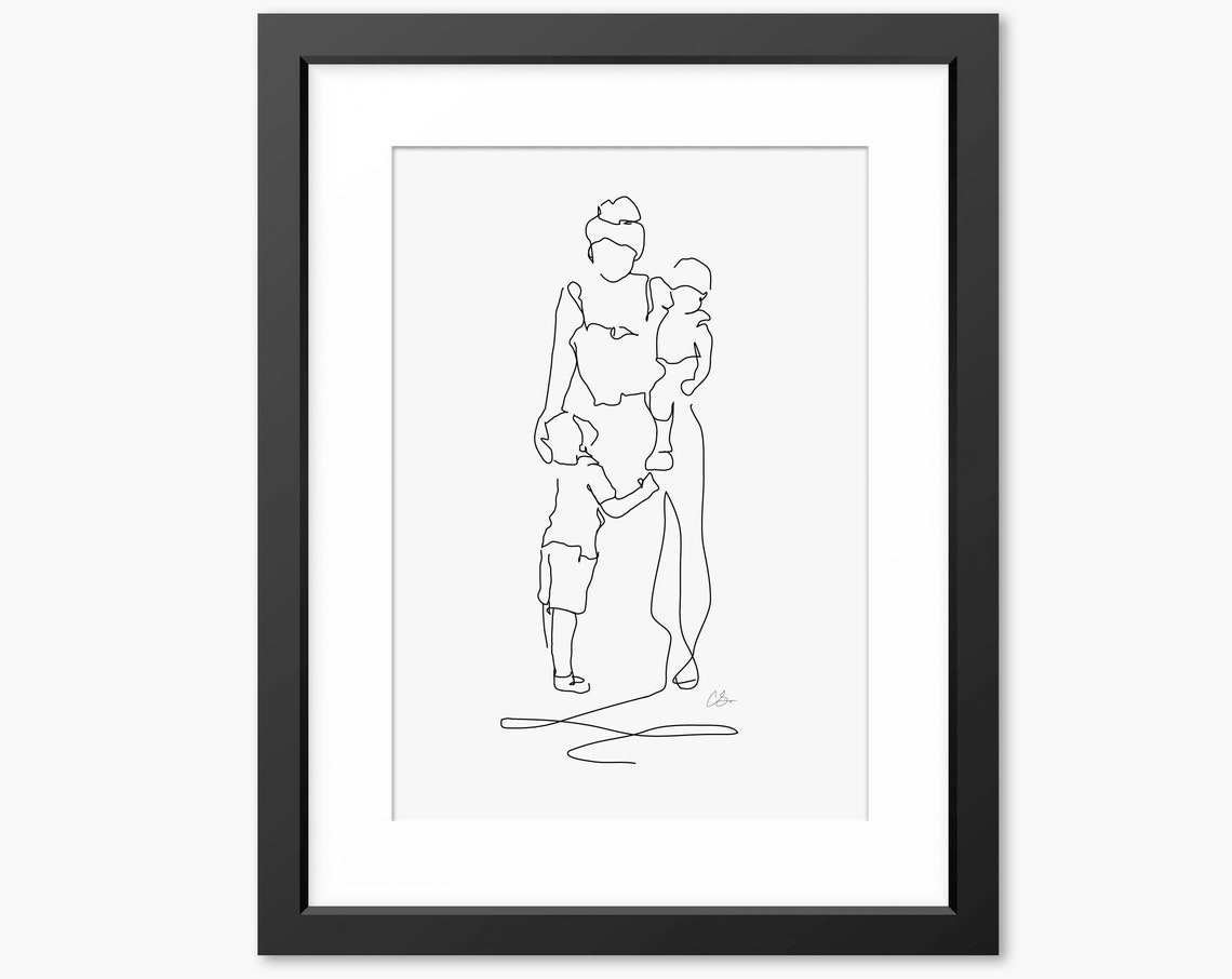 Mother And Sons Drawing Family Drawing Special Gift For Mom Mum Family Illustration Gift Family Portrait Mum Print Gift Mum Portrait - Image 2