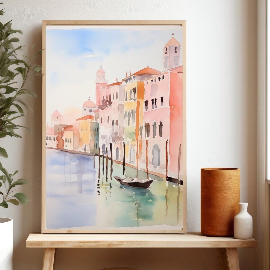Venice Grand Canal Watercolor Gondola Pastel Italian Travel Poster