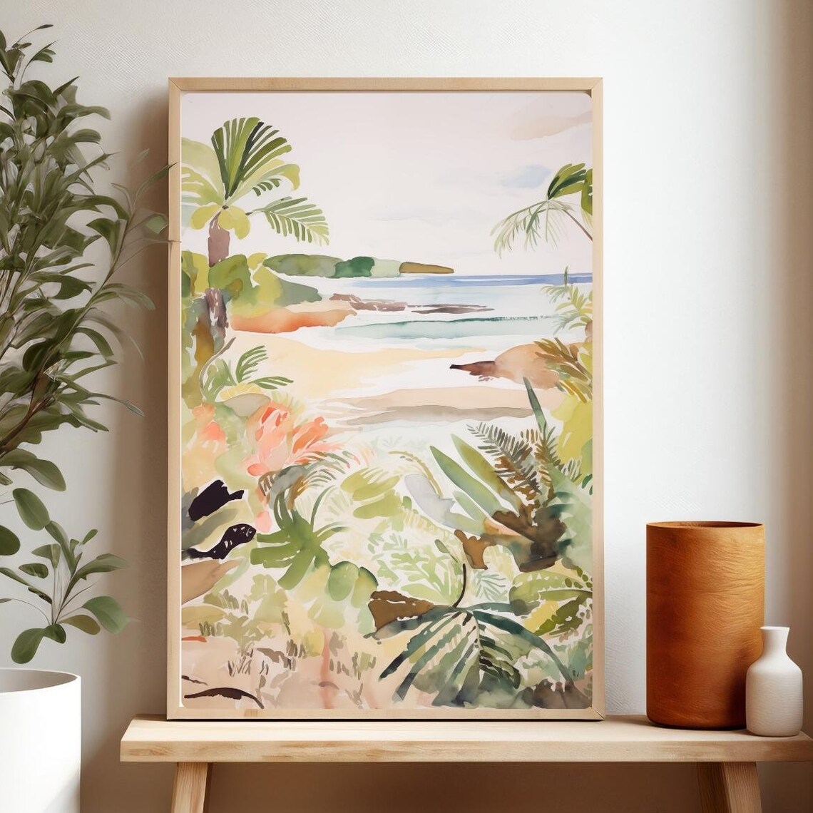 Tropical Beach Painting Art Print Watercolor House Decor Ocean Wall Giclee