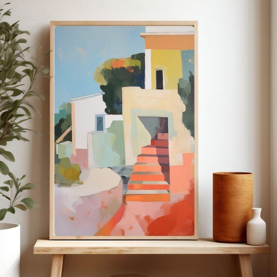 Spanish Houses Travel Poster, Mediterranean Abstract