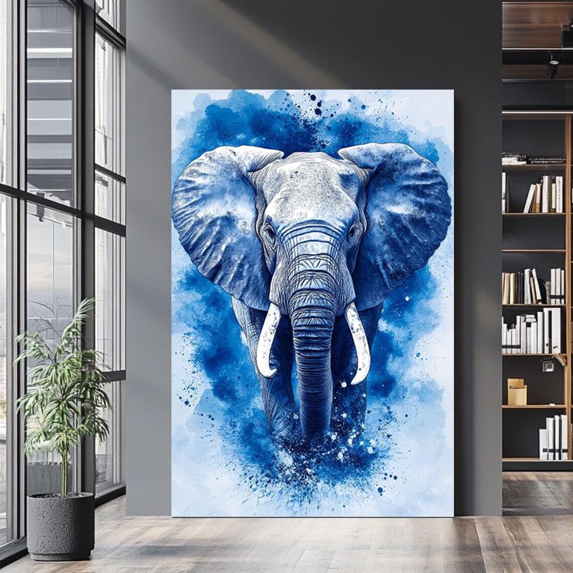 Blue Elephant Abstract Modern Wildlife Art