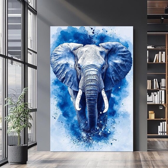 Blue Elephant Abstract Modern Wildlife Art