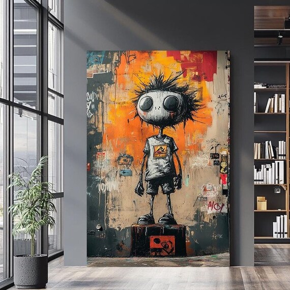 Street Art Wall Art Urban Graffiti Artwork With Vibrant Orange Black Colors Modern Decor For Living Room Or Office