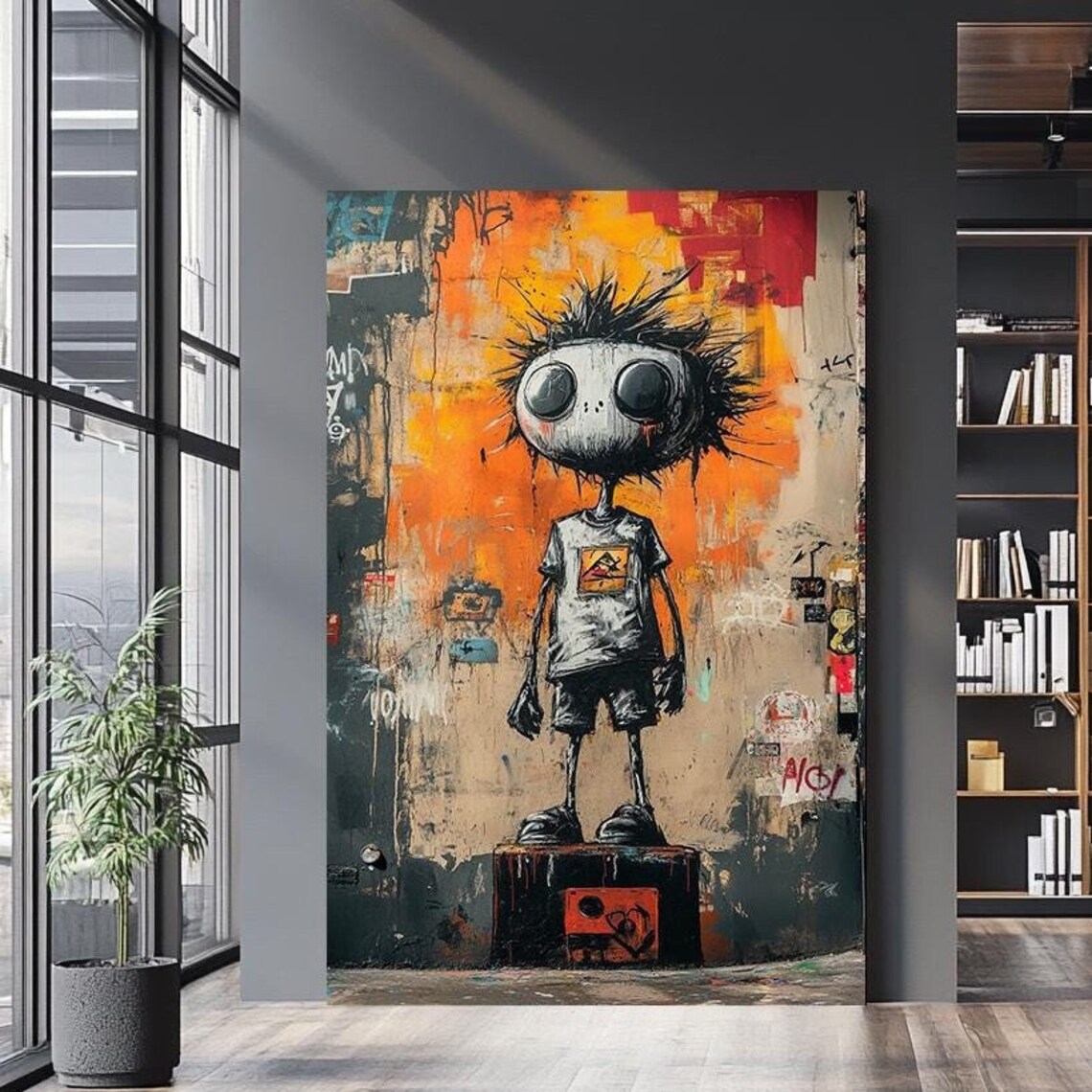 Street Art Kid Character Big Eyes Graffiti Wall Urban Orange Print