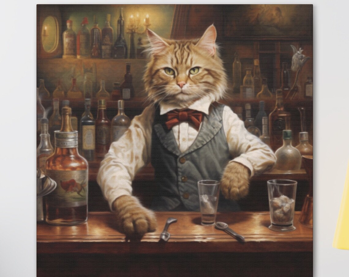 Ginger Bartender Cat in a Vintage Speakeasy Bar Portrait Poster