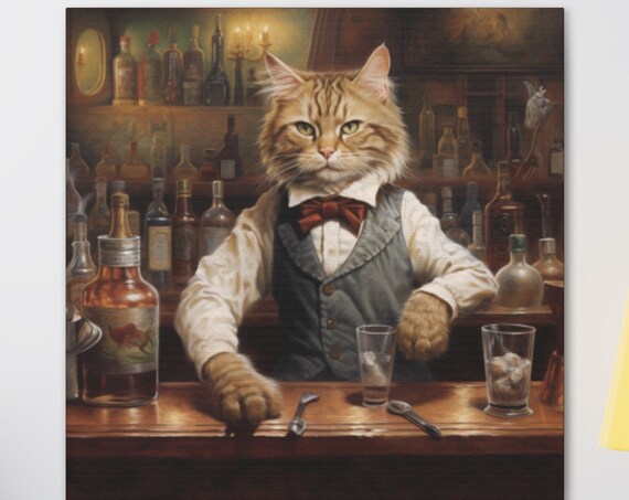 Ginger Bartender Cat in a Vintage Speakeasy Bar Portrait Poster