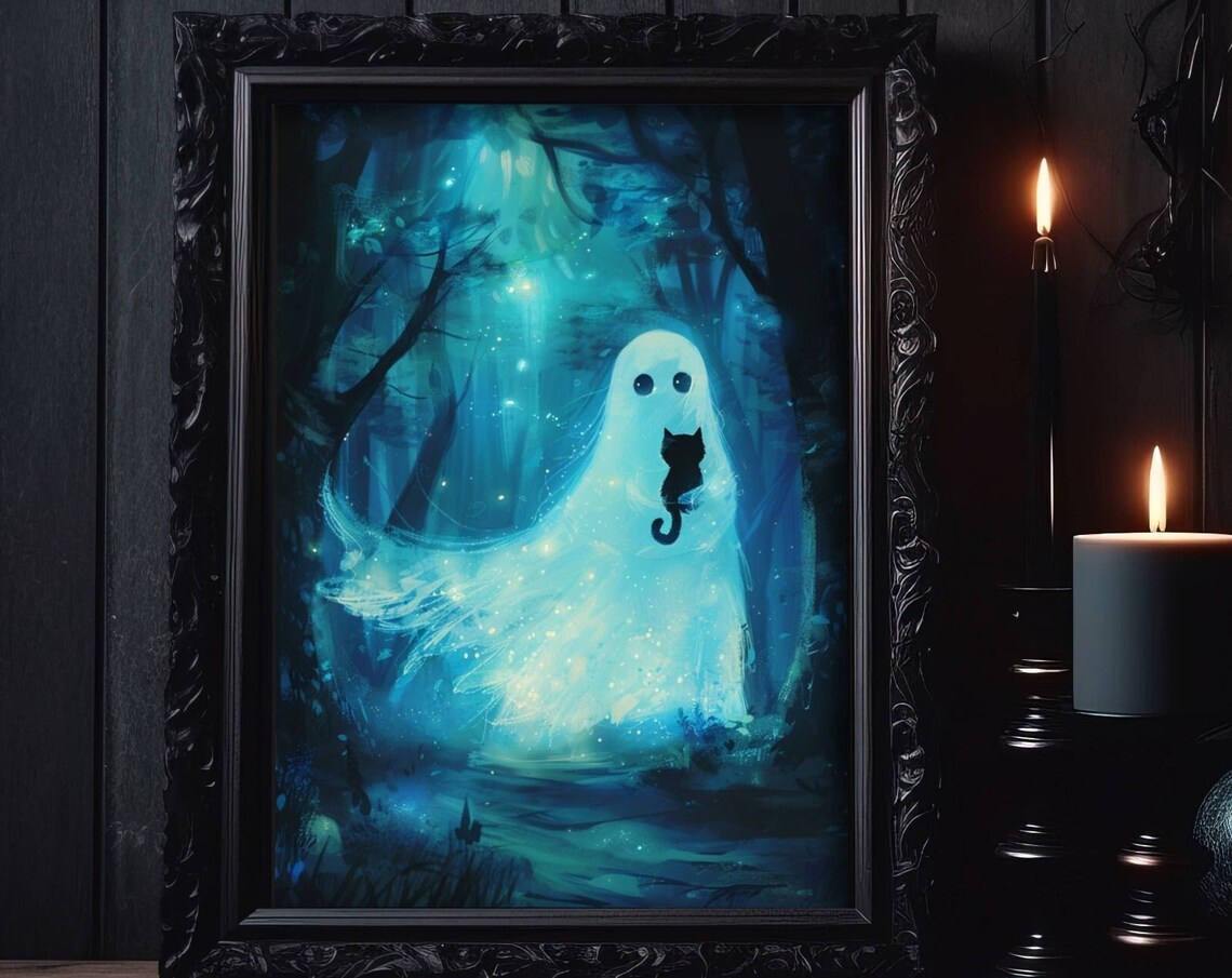 Ghost And Cat Cat Art Poster, Cats Wall Decor