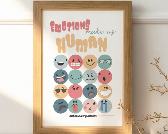 Emotions Make Us Human Emoji Faces Feelings Chart Therapy Office Poster