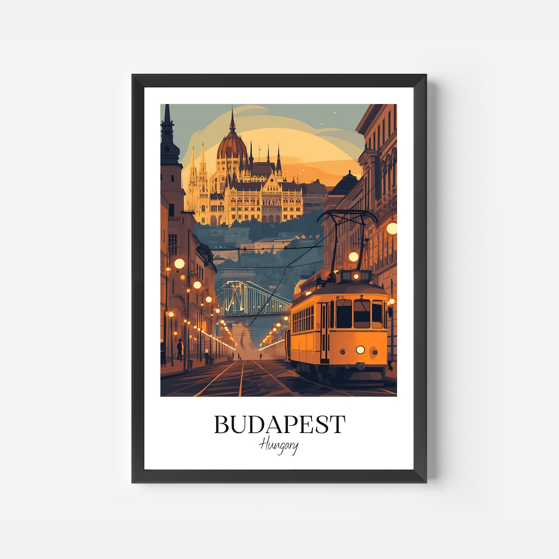 Budapest Hungary Parliament Tram Dusk Vintage Style Travel Poster - Image 2